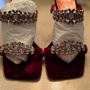 Giuseppe Zanotti Burgundy Velvet Heels with Crystal Accents
